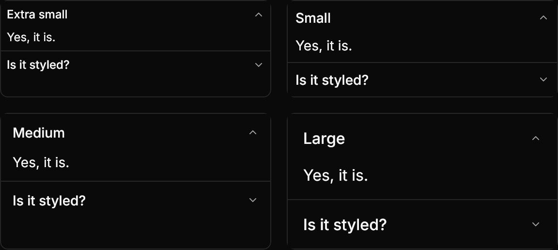 Accordion demo: Sizes
