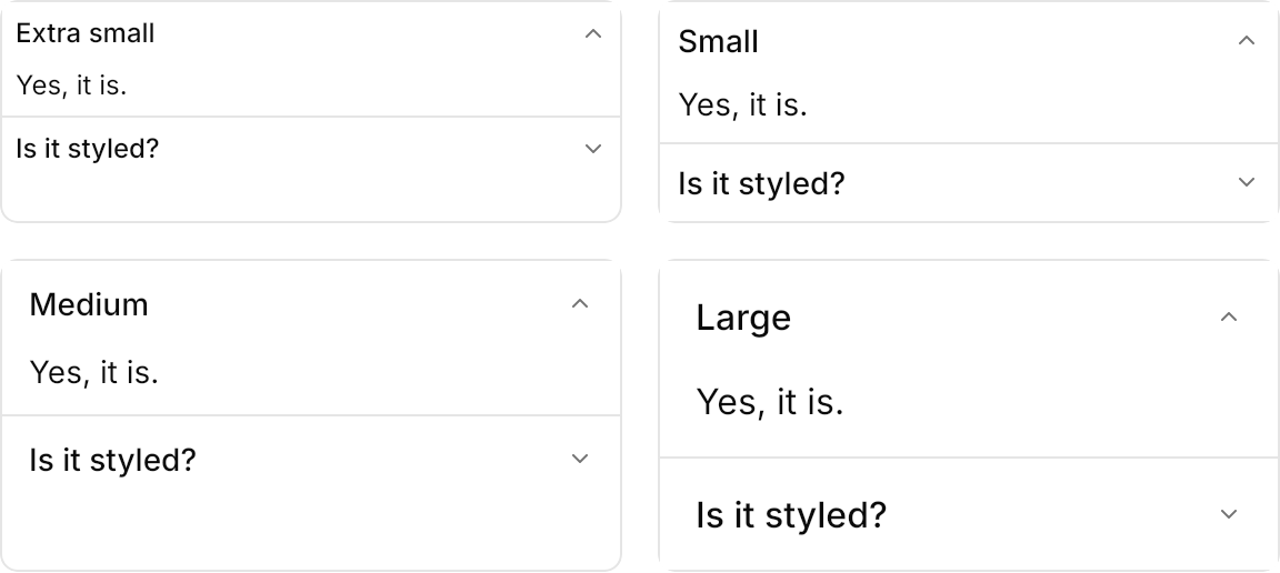 Accordion demo: Sizes