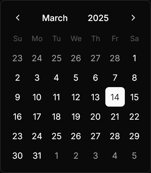 Calendar rendered by Avalonia UIKit
