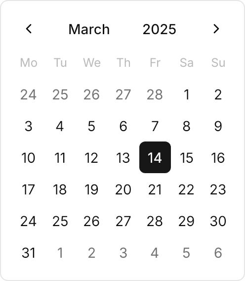 Calendar demo: First day of week