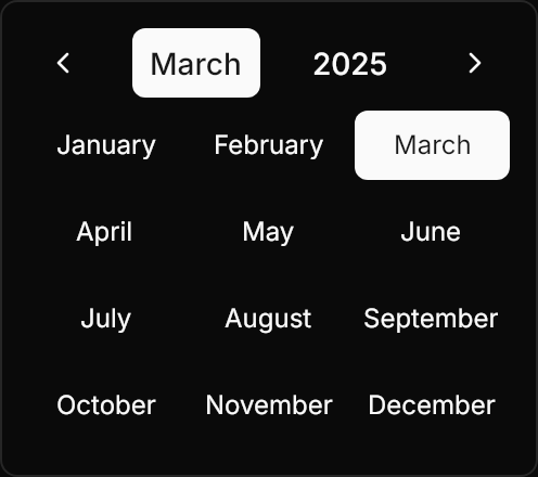 Calendar demo: Year view